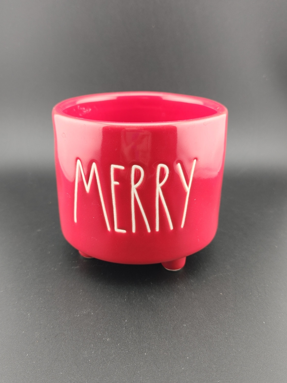 Rae Dunn Red 'MERRY' Ceramic Footed Planter